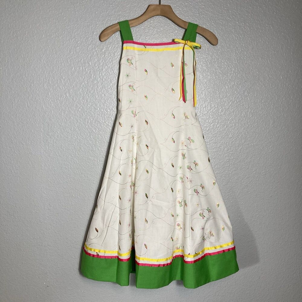 Bonnie Jean Girls Dress Sz 14 Sleeveless Ribbons Embroidery Tulle Lined Party